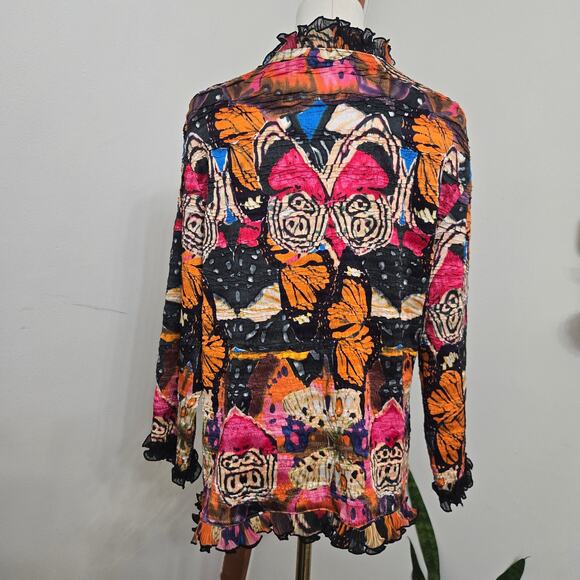 Alberto Makali Women Vtg 90s Y2K Eclectic Butterfly Crinkle Ruffle Cardigan XL - Picture 7 of 12